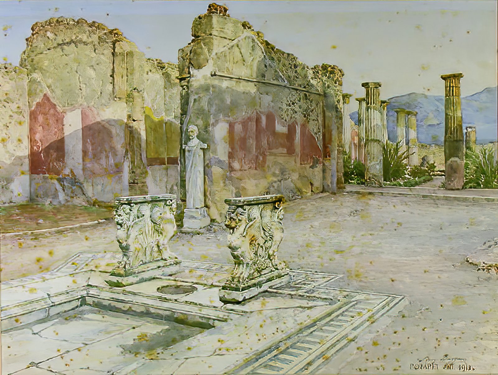 The atrium of the House of Cornelius Rufus in Pompeii, with the rain basin in the floor.